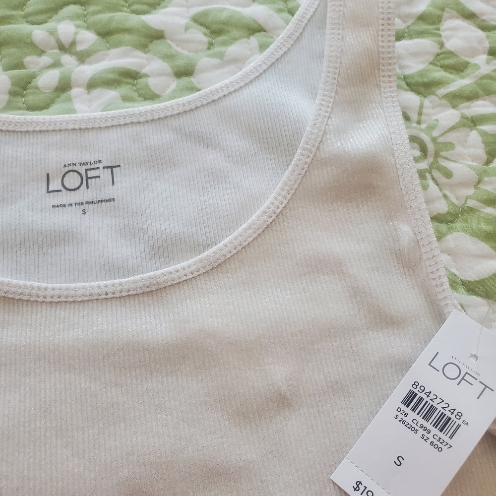 LOFT NWT SOFT GOLD SHIMMER WHITE TANK TOP